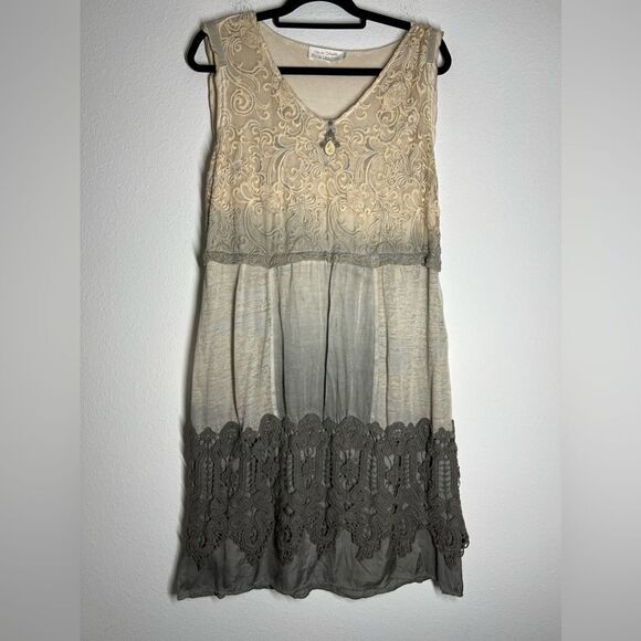 Elisa Cavaletti Bohemian Lace Patchwork Dress Lined Size L - Picture 1 of 16